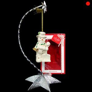 2019 Lenox Ornament Snowman Shoveling Xmas Holly Porcelain 24K Gold Accents NIB